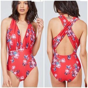 NEW ModCloth Red Floral Lauren One Piece Swimsuit